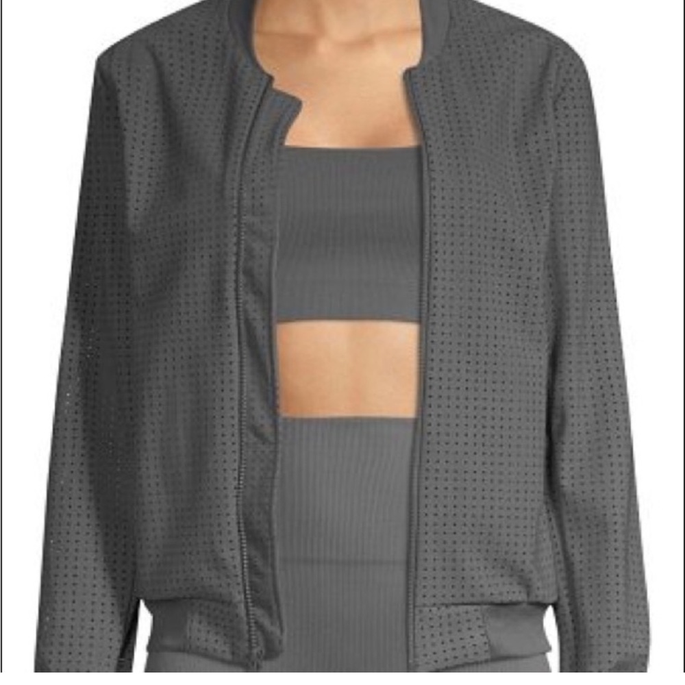 Morgan Stewart Brendan Bomber Jacket Perforated Mesh Gray Size L.